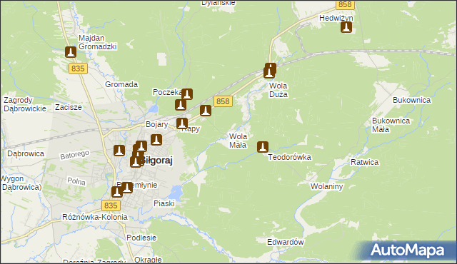 mapa Wola Mała gmina Biłgoraj, Wola Mała gmina Biłgoraj na mapie Targeo