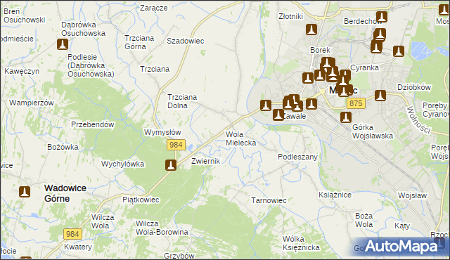 mapa Wola Mielecka, Wola Mielecka na mapie Targeo