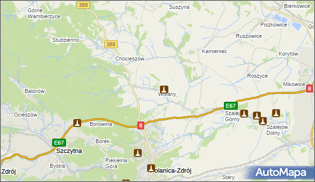 mapa Wolany gmina Szczytna, Wolany gmina Szczytna na mapie Targeo