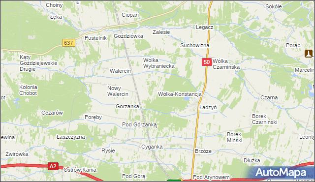 mapa Wólka-Konstancja, Wólka-Konstancja na mapie Targeo