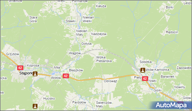 mapa Wólka Plebańska gmina Stąporków, Wólka Plebańska gmina Stąporków na mapie Targeo