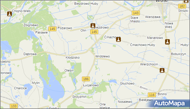 mapa Wróblewo gmina Wronki, Wróblewo gmina Wronki na mapie Targeo