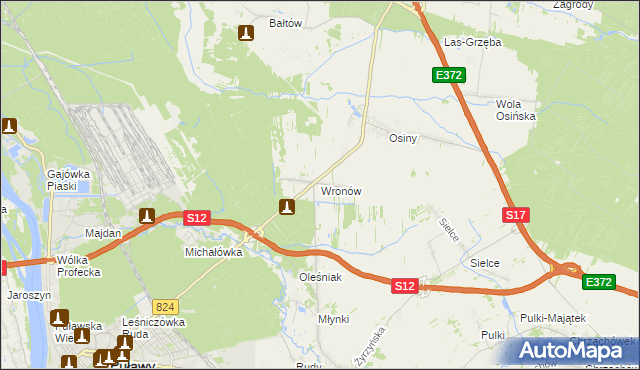 mapa Wronów gmina Końskowola, Wronów gmina Końskowola na mapie Targeo