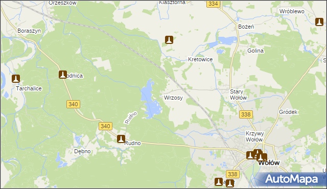 mapa Wrzosy gmina Wołów, Wrzosy gmina Wołów na mapie Targeo