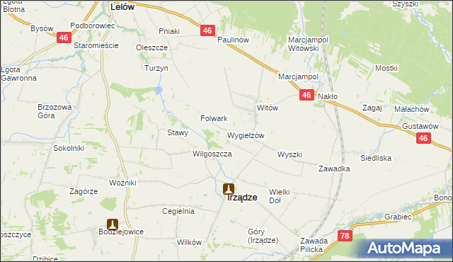 mapa Wygiełzów gmina Irządze, Wygiełzów gmina Irządze na mapie Targeo