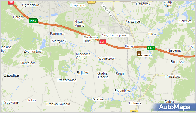 mapa Wygiełzów gmina Zapolice, Wygiełzów gmina Zapolice na mapie Targeo