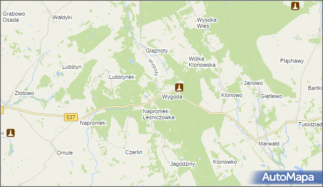 mapa Wygoda gmina Ostróda, Wygoda gmina Ostróda na mapie Targeo