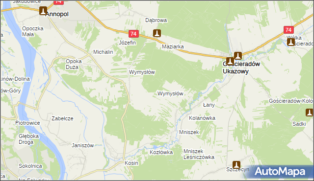 mapa Wymysłów gmina Gościeradów, Wymysłów gmina Gościeradów na mapie Targeo