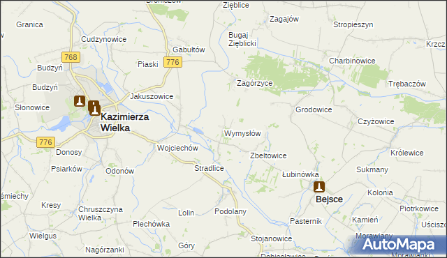 mapa Wymysłów gmina Kazimierza Wielka, Wymysłów gmina Kazimierza Wielka na mapie Targeo