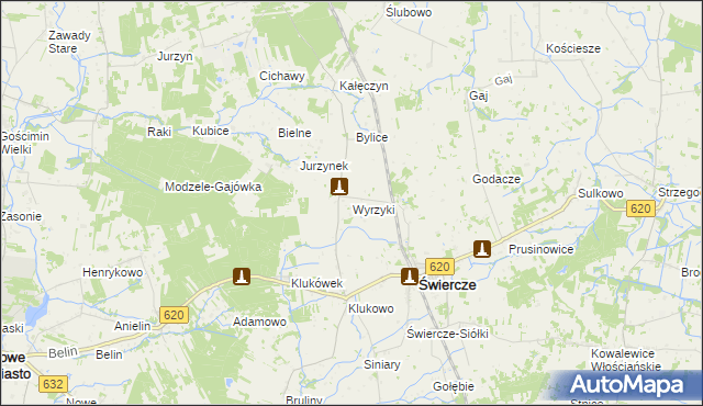 mapa Wyrzyki gmina Świercze, Wyrzyki gmina Świercze na mapie Targeo