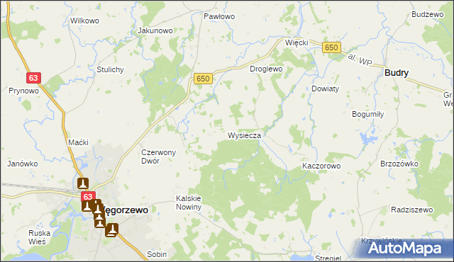 mapa Wysiecza, Wysiecza na mapie Targeo