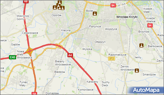 mapa Wysoka gmina Kobierzyce, Wysoka gmina Kobierzyce na mapie Targeo