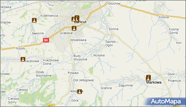 mapa Wysoka gmina Łańcut, Wysoka gmina Łańcut na mapie Targeo