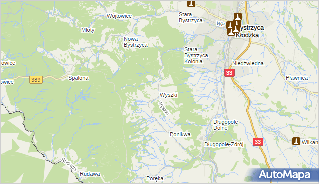 mapa Wyszki gmina Bystrzyca Kłodzka, Wyszki gmina Bystrzyca Kłodzka na mapie Targeo