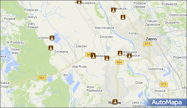 mapa Zabawa gmina Radłów, Zabawa gmina Radłów na mapie Targeo