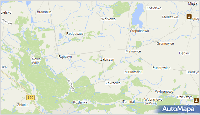 mapa Żabiczyn gmina Mieścisko, Żabiczyn gmina Mieścisko na mapie Targeo