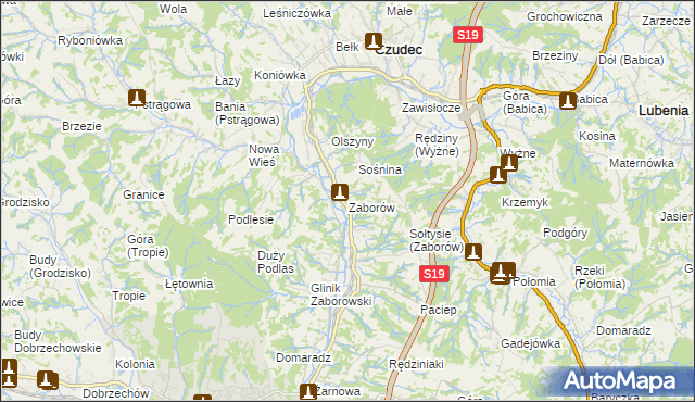 mapa Zaborów gmina Czudec, Zaborów gmina Czudec na mapie Targeo