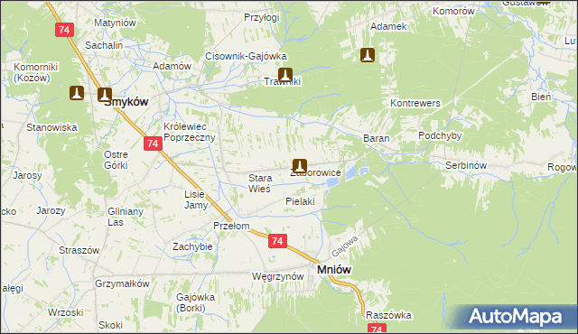 mapa Zaborowice gmina Mniów, Zaborowice gmina Mniów na mapie Targeo