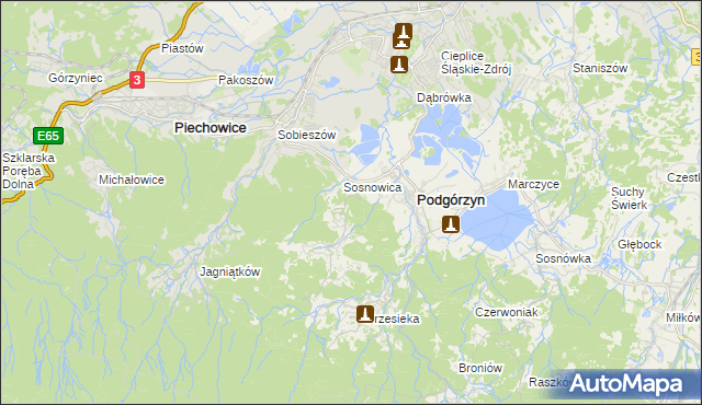 mapa Zachełmie gmina Podgórzyn, Zachełmie gmina Podgórzyn na mapie Targeo