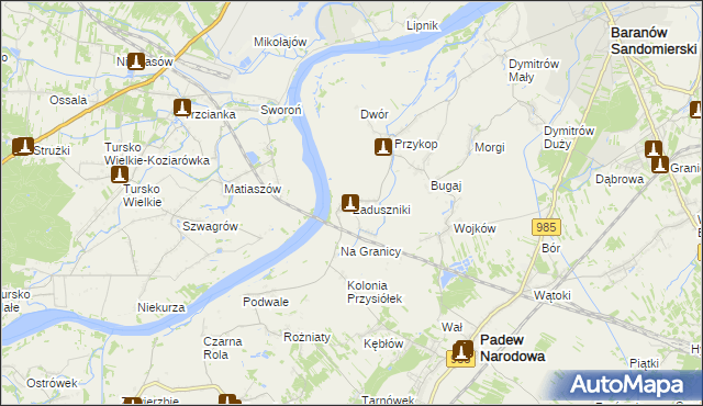 mapa Zaduszniki gmina Padew Narodowa, Zaduszniki gmina Padew Narodowa na mapie Targeo