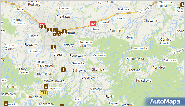 mapa Zagórnik gmina Andrychów, Zagórnik gmina Andrychów na mapie Targeo