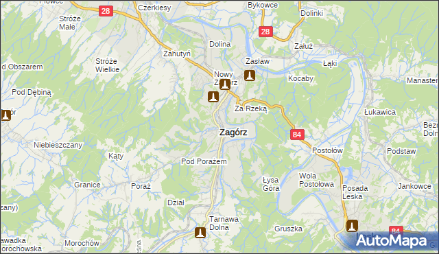 mapa Zagórz powiat sanocki, Zagórz powiat sanocki na mapie Targeo