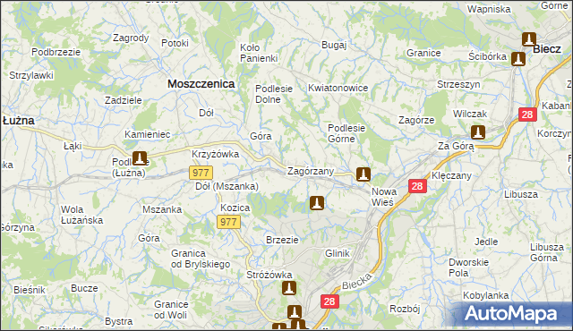 mapa Zagórzany gmina Gorlice, Zagórzany gmina Gorlice na mapie Targeo