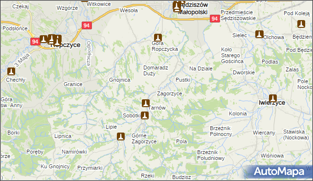 mapa Zagorzyce gmina Sędziszów Małopolski, Zagorzyce gmina Sędziszów Małopolski na mapie Targeo