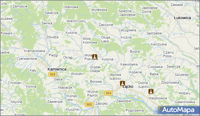 mapa Zagorzyn gmina Łącko, Zagorzyn gmina Łącko na mapie Targeo