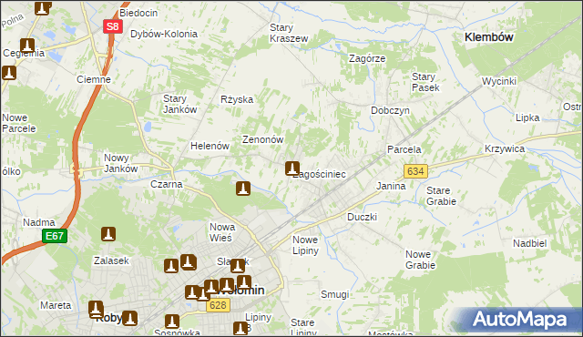 mapa Zagościniec gmina Wołomin, Zagościniec gmina Wołomin na mapie Targeo