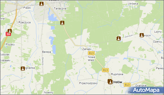 mapa Zahajki gmina Drelów, Zahajki gmina Drelów na mapie Targeo