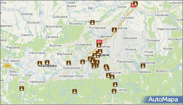 mapa Zakopanego, Zakopane na mapie Targeo