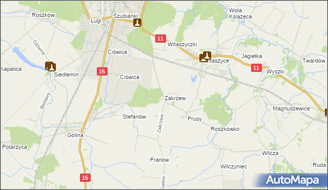 mapa Zakrzew gmina Jarocin, Zakrzew gmina Jarocin na mapie Targeo