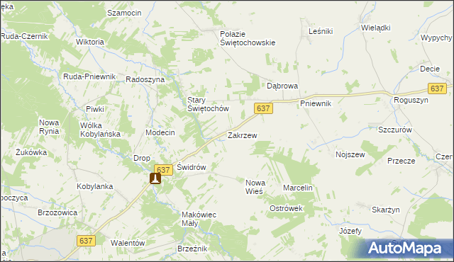 mapa Zakrzew gmina Korytnica, Zakrzew gmina Korytnica na mapie Targeo