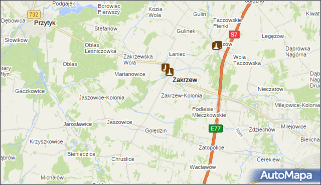 mapa Zakrzew-Kolonia gmina Zakrzew, Zakrzew-Kolonia gmina Zakrzew na mapie Targeo