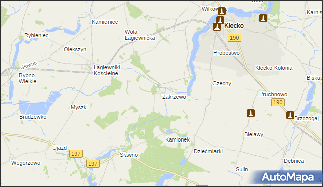 mapa Zakrzewo gmina Kłecko, Zakrzewo gmina Kłecko na mapie Targeo
