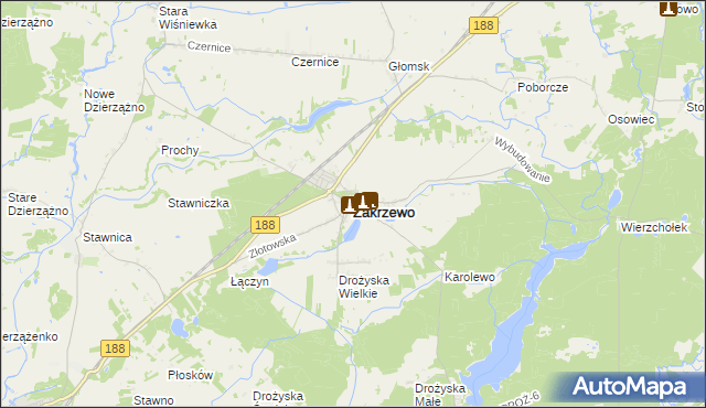 mapa Zakrzewo powiat złotowski, Zakrzewo powiat złotowski na mapie Targeo