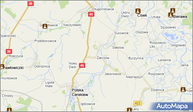 mapa Zakrzów gmina Polska Cerekiew, Zakrzów gmina Polska Cerekiew na mapie Targeo