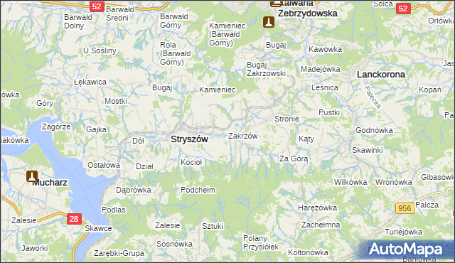 mapa Zakrzów gmina Stryszów, Zakrzów gmina Stryszów na mapie Targeo
