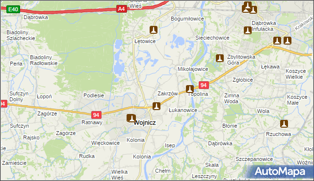 mapa Zakrzów gmina Wojnicz, Zakrzów gmina Wojnicz na mapie Targeo