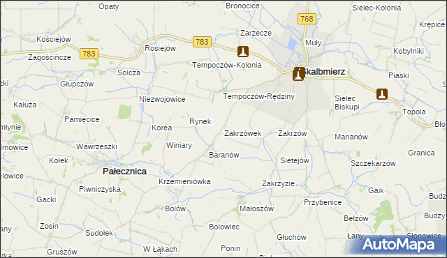 mapa Zakrzówek gmina Skalbmierz, Zakrzówek gmina Skalbmierz na mapie Targeo