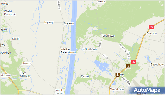 mapa Zakurzewo gmina Grudziądz, Zakurzewo gmina Grudziądz na mapie Targeo