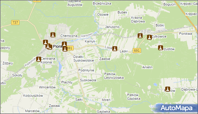 mapa Zalesie gmina Pionki, Zalesie gmina Pionki na mapie Targeo
