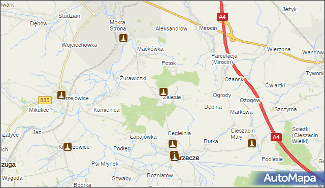 mapa Zalesie gmina Zarzecze, Zalesie gmina Zarzecze na mapie Targeo