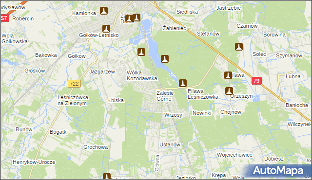 mapa Zalesie Górne, Zalesie Górne na mapie Targeo