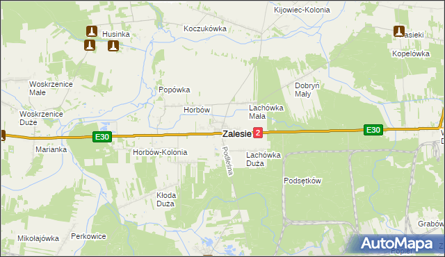 mapa Zalesie powiat bialski, Zalesie powiat bialski na mapie Targeo