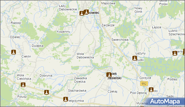 mapa Załęże gmina Osiek Jasielski, Załęże gmina Osiek Jasielski na mapie Targeo