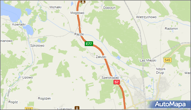 mapa Załuski gmina Nidzica, Załuski gmina Nidzica na mapie Targeo