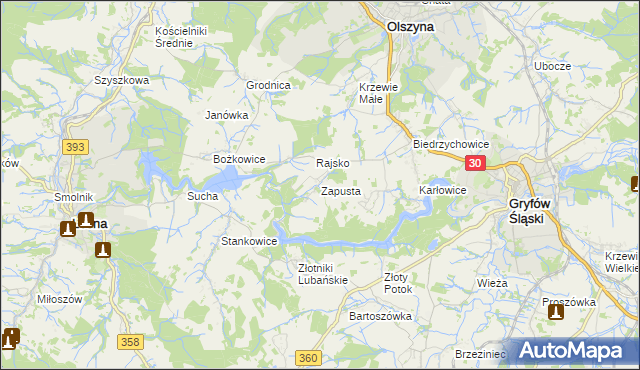 mapa Zapusta gmina Olszyna, Zapusta gmina Olszyna na mapie Targeo