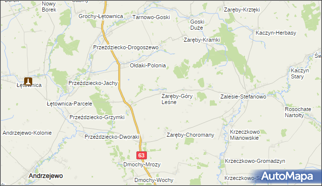 mapa Zaręby-Góry Leśne, Zaręby-Góry Leśne na mapie Targeo